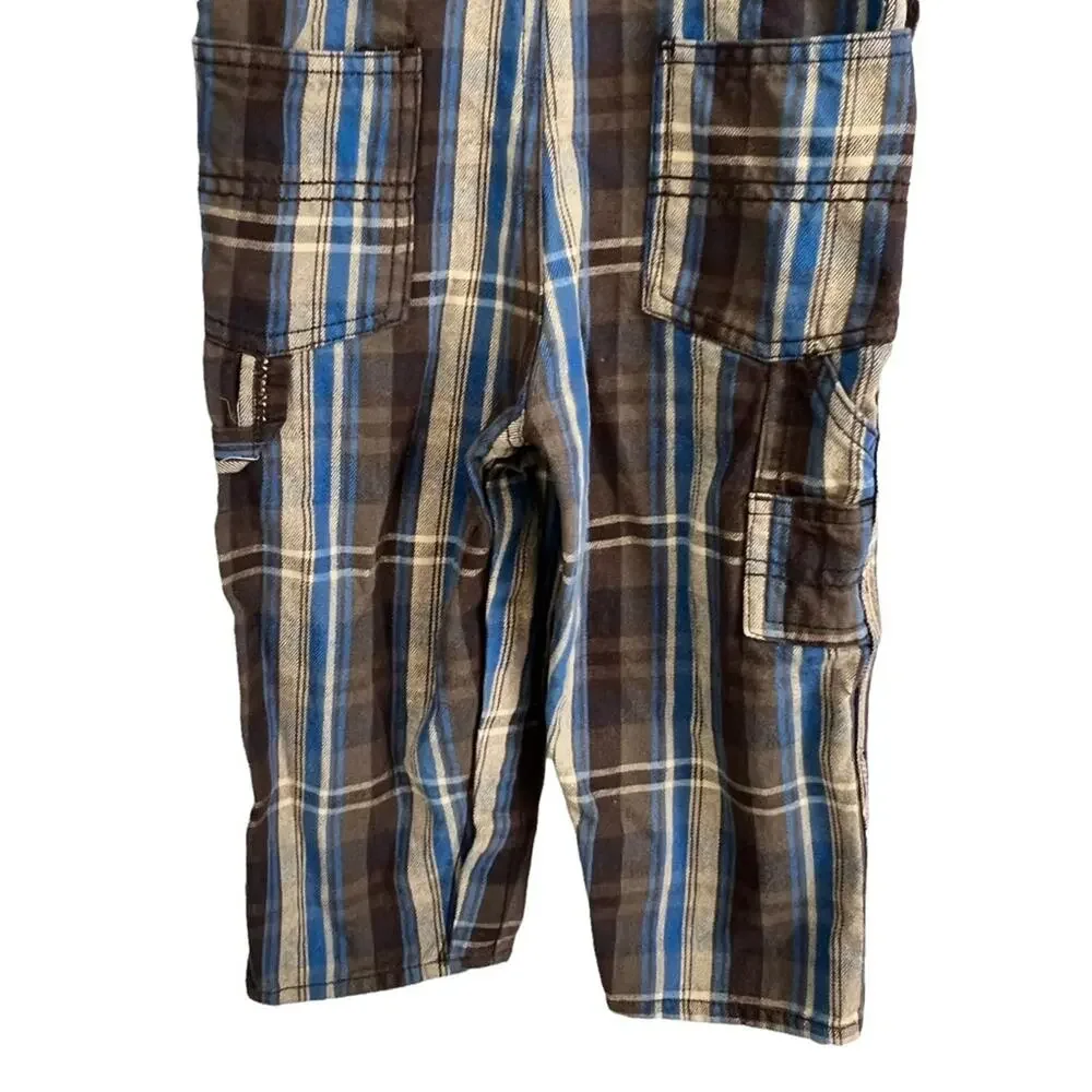 Osh Kosh B'gosh Overalls Vestbak Vintage 24 Mos Plaid Carpenter Pants Brown Blue